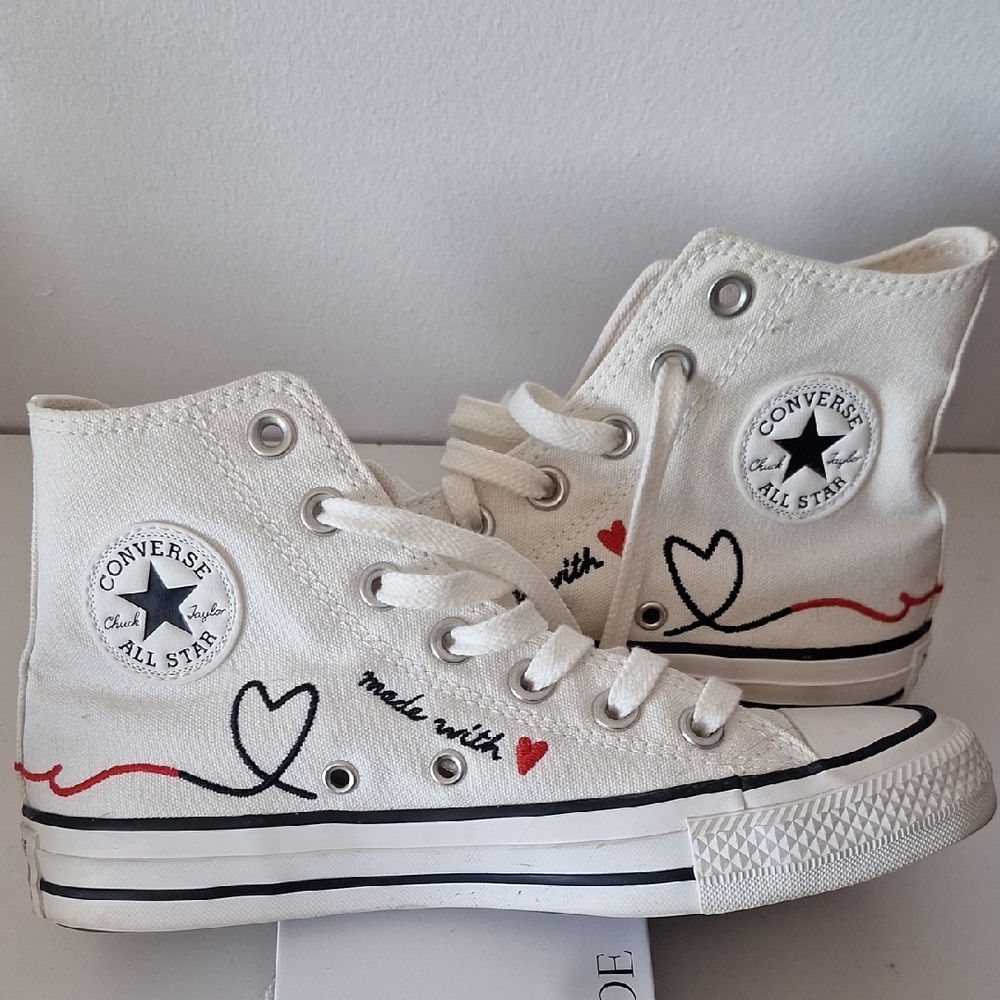 Converse White High-Tops with Heart Design